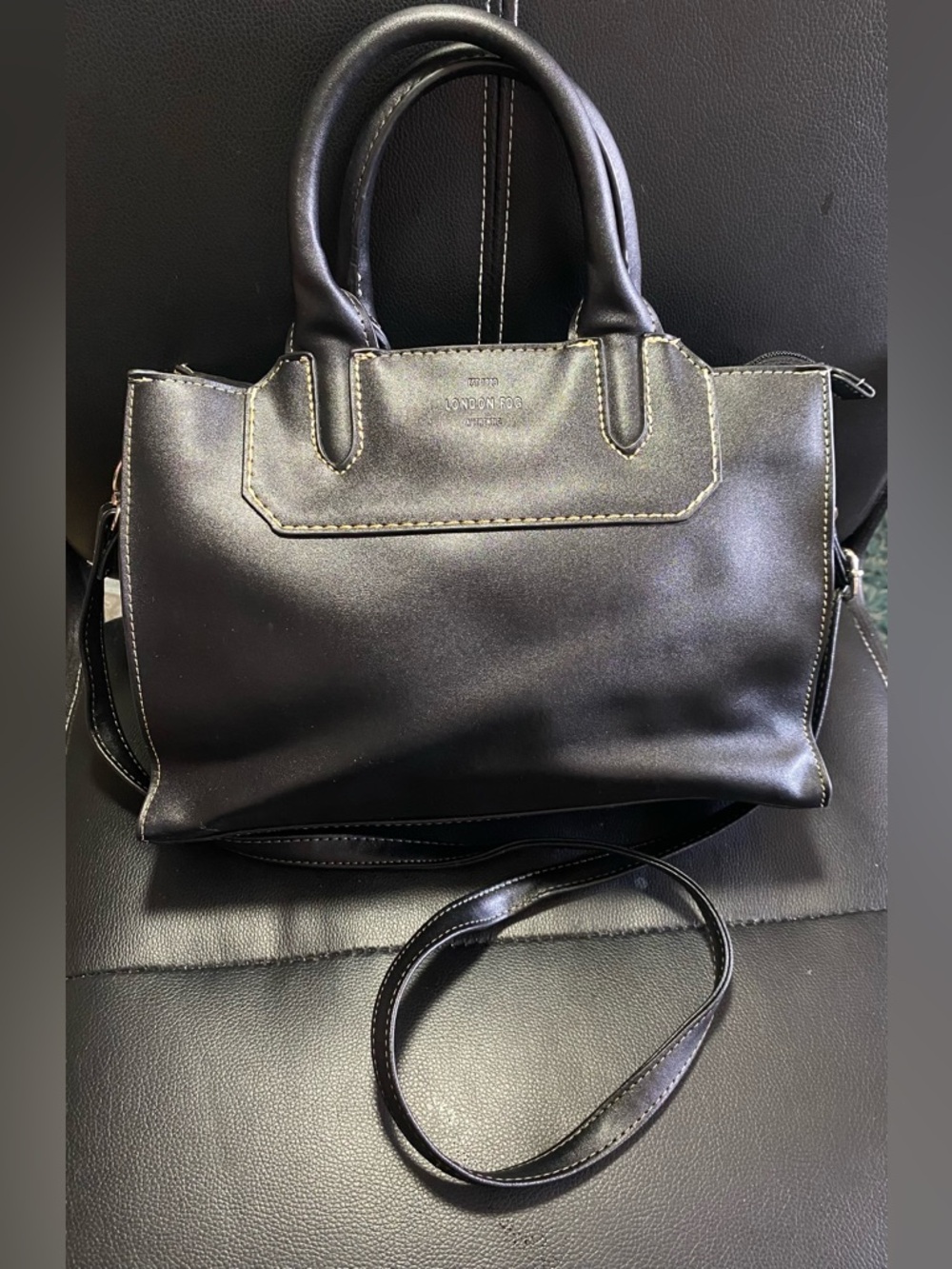 London Fog Black Leatherette Top-Handle Women's Satchel